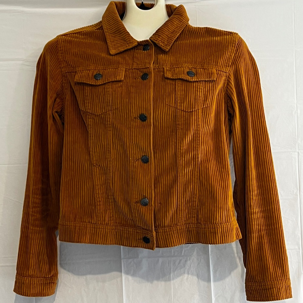 Per Se Womens Corduroy Trucker Jacket Mustard Yellow Orange Cotton Size M
